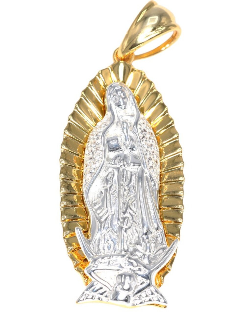 925 Sterling Silver Gold Plated Our Lady of Guadalupe Virgin Mary Pendant Charm